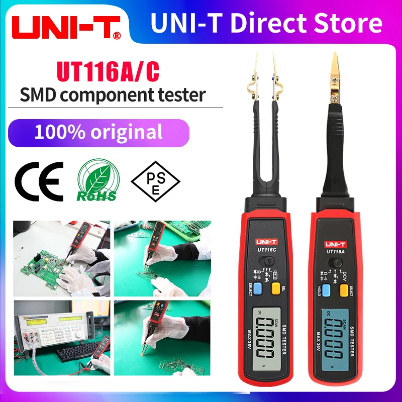 UNI-T SMD Multimeter UT116A UT116C Auto Range Micro Tweezers for Electronic Components LED Digital Tweezers Smart SMD Tester