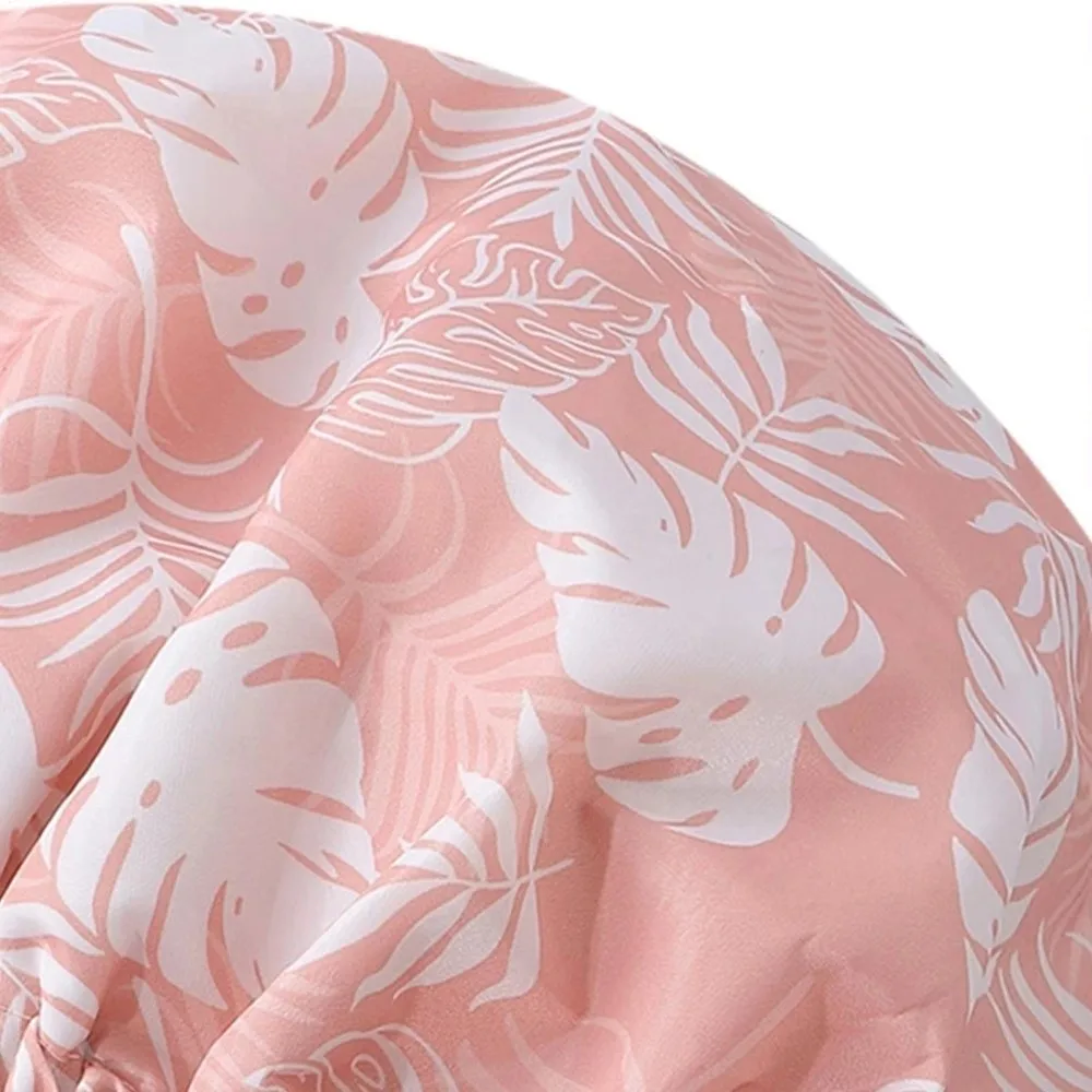 New Waterproof Shower Cap Satin Lined Reusable Bath Cap Double Layer Soft Elastic Band Shower Bonnet Salon Use