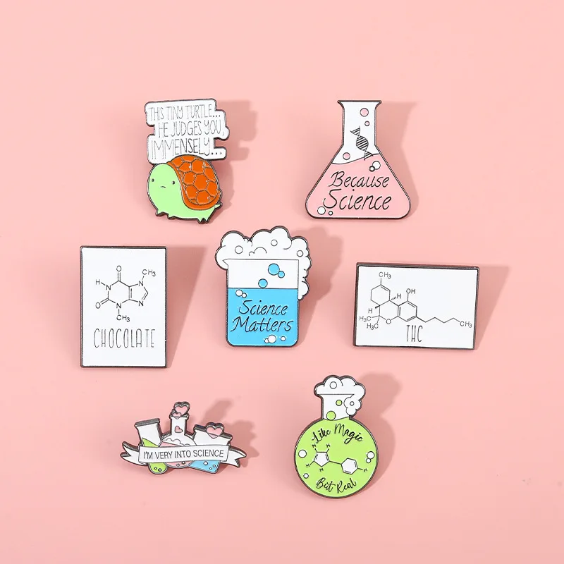 Believe in Science Enamel Brooch Chemical Molecule Test Tube DNA Microscope Eye Medicine Bottle Creative Badge Pins Jewelry Gift