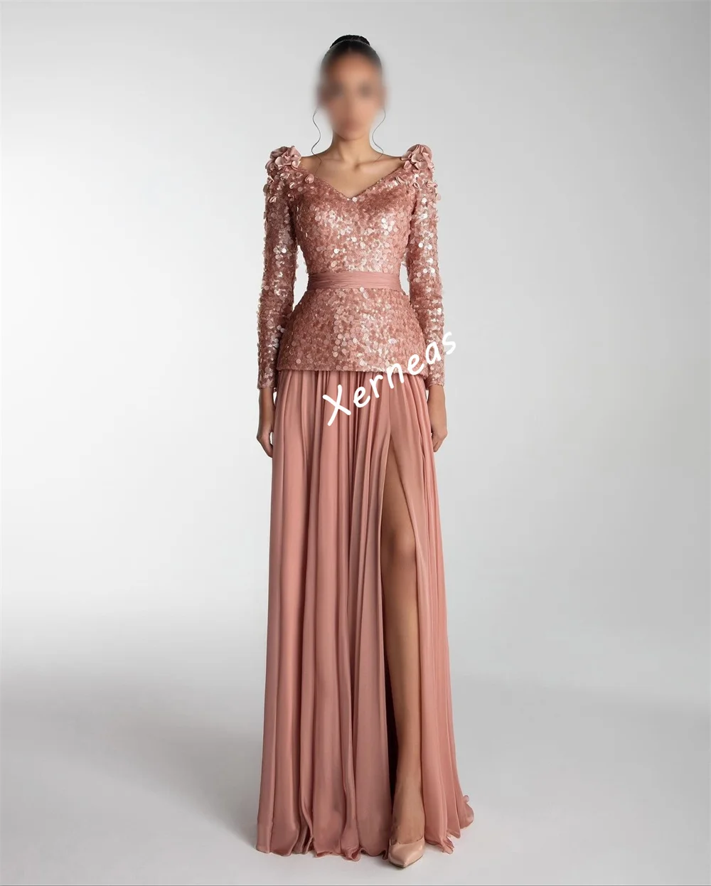 Personalizado chiffon lantejoulas plissado com decote em v a linha vestidos longos sob medida ocasião feminina luxo noite elegante festa de casamento