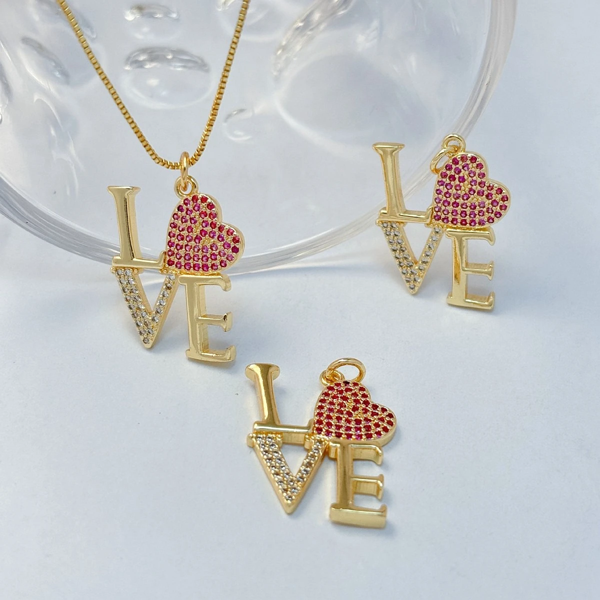 

4pcs-25*19mmCopper Charms Valentine's Day Gold Color Heart Micro Pave Cubic Zirconia Pendant DIY Jewelry Making Women Necklace
