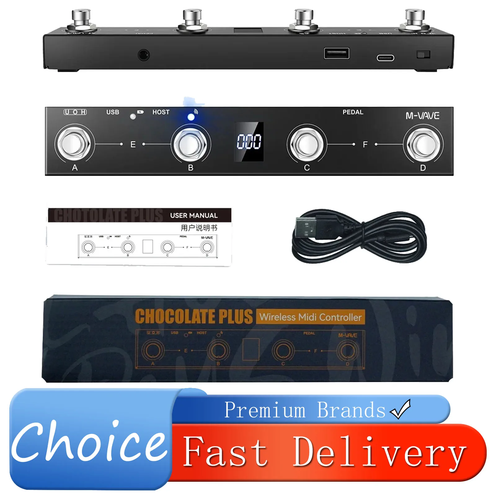 

M-VAVE Chocolate Plus Wireless MIDI Controller Keyboard 4 Buttons Foot Switch Supports MIDI Host Interface Control Page Turner