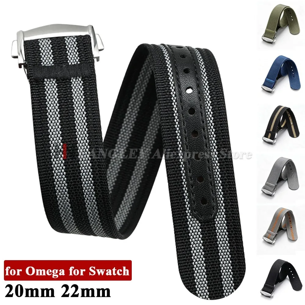 20mm 22mm Canvas Nylon Strap for Omega X for Swatch MoonSwatch Men Women Sport Waterproof Folding Buckle Band for Seiko Bracelet