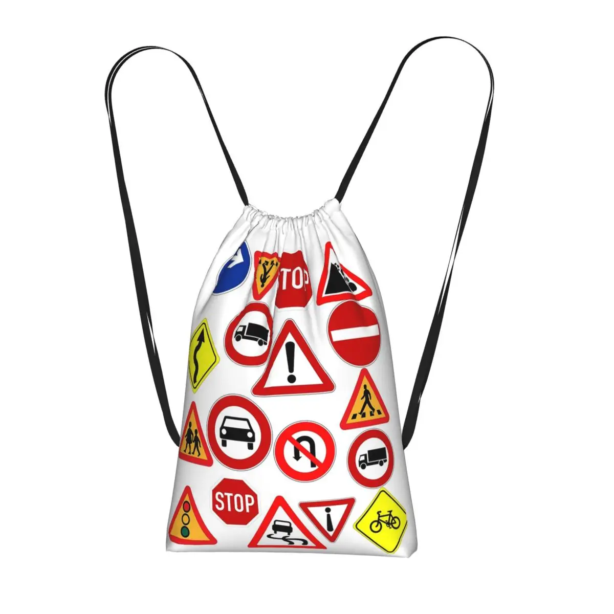 Outdoor Recreational Backbacking Road Sign Drawstring Backpack Sports Gym Bag Portable Travel Drawstring Bag for Men Women