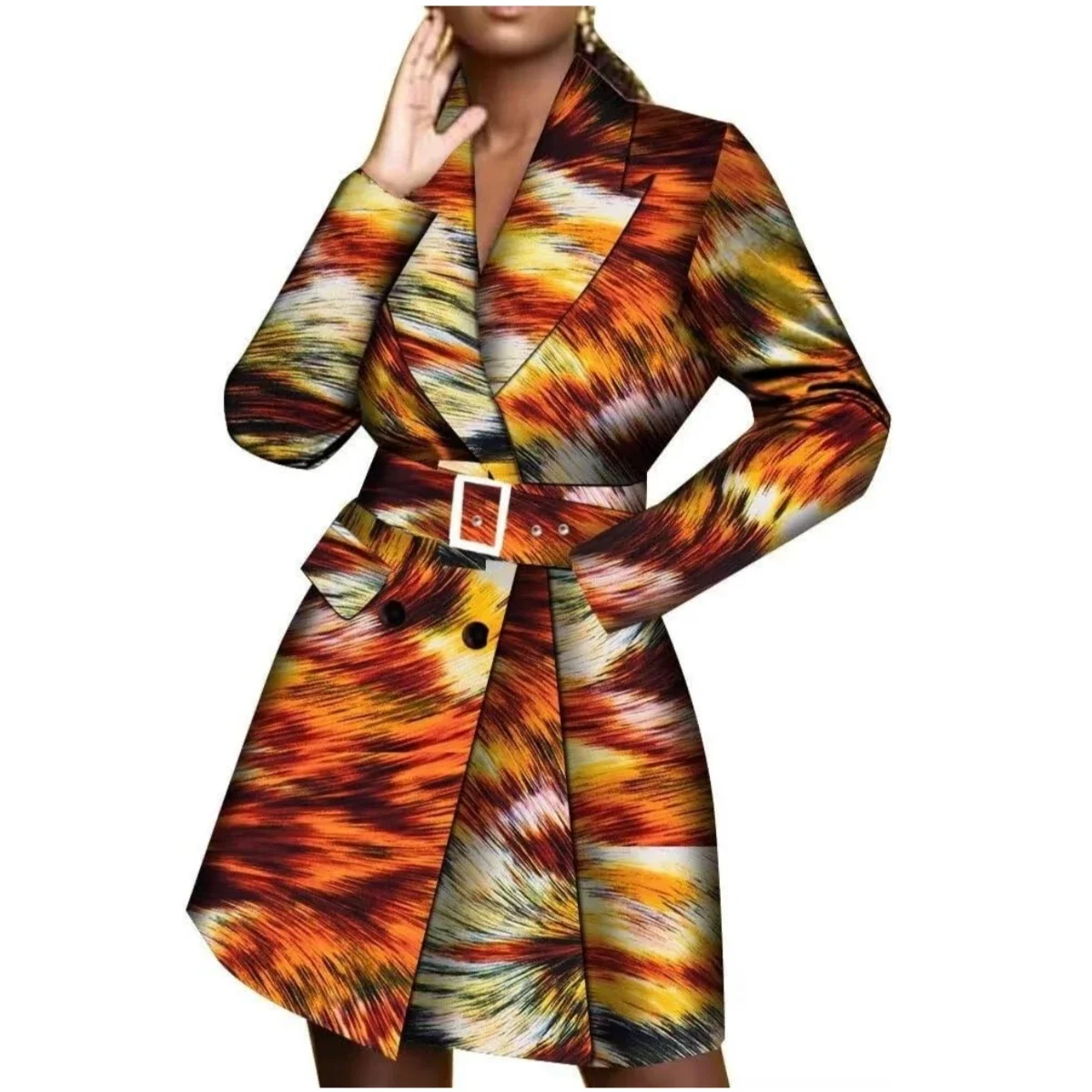 African Women's Jacket Ankara Detachable Belt Printed Cardigan Long Jacket Top Batik Dashiki Clothing WY9008