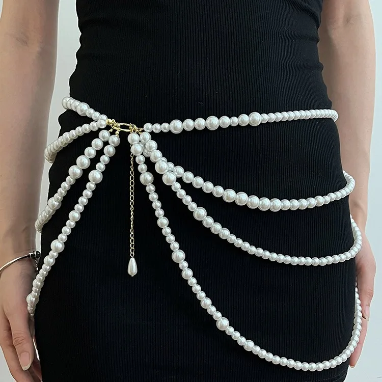 Multi-Layered Pearl Waist Chain For Women, Sweet Decorative Tassel Belt, Sweater Dress 2024 Accessories Jewelry Gift