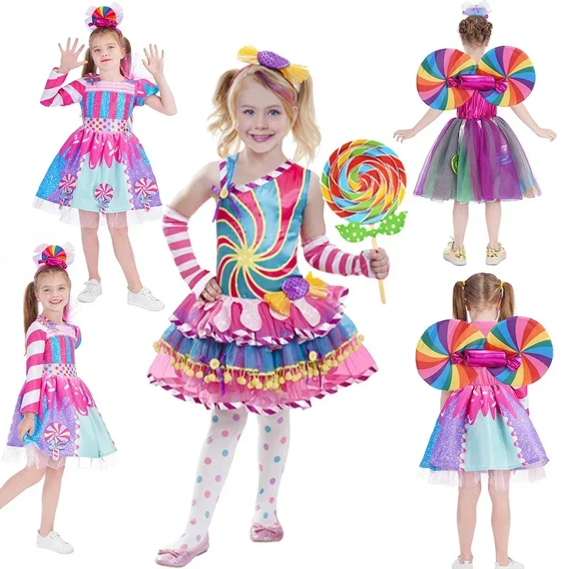 2024 Children Candy Dresses Girls Princess Costumes Elegant Evening Party Tutu Prom Gown Dress Lollipop Clothing for Girls Purim