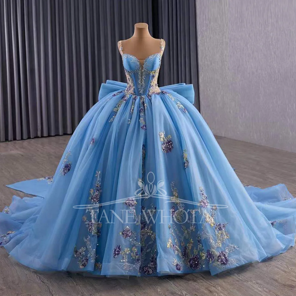 

Настраиваемое платье для выпускного вечера с вышивкой и бантом с блестками для 15, платье Quinceanera на тонких бретельках без рукавов со шнуровкой сзади