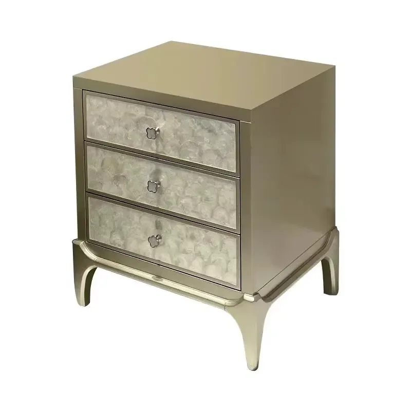 Light Luxury Shell Shaped Bedside Table with 3 Drawers Storage Space High End French Solid Wood Design for Family