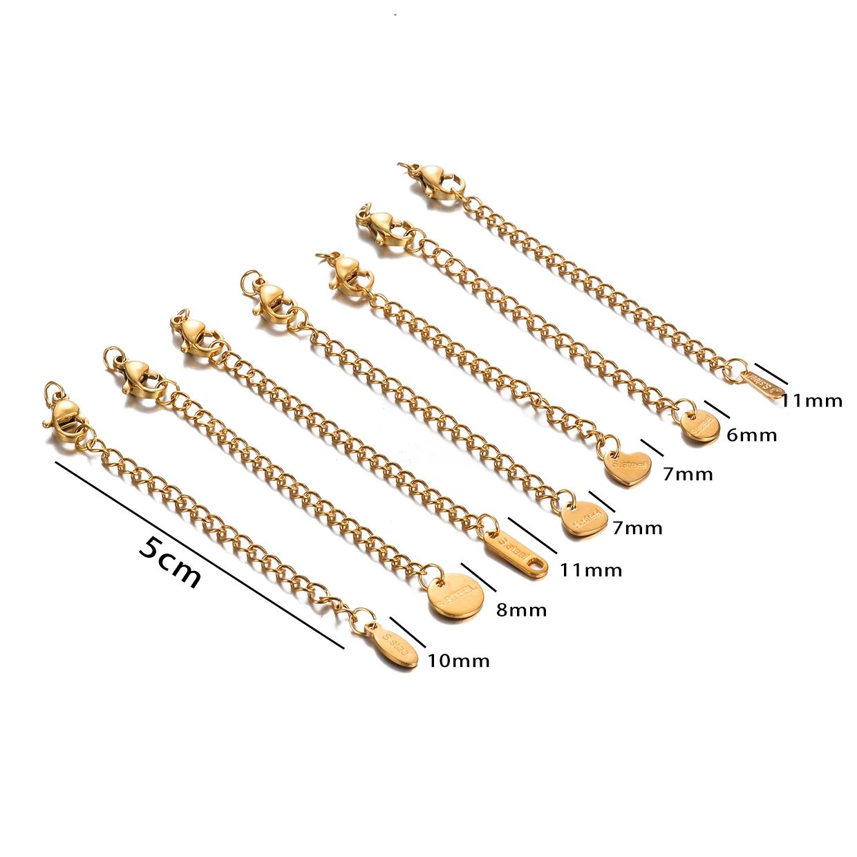 50pcs/lot Stainless Steel Golden Extension Extended Tail Chain Tag with Lobster Clasps for Making DIY Bracelet Necklace Jewelry