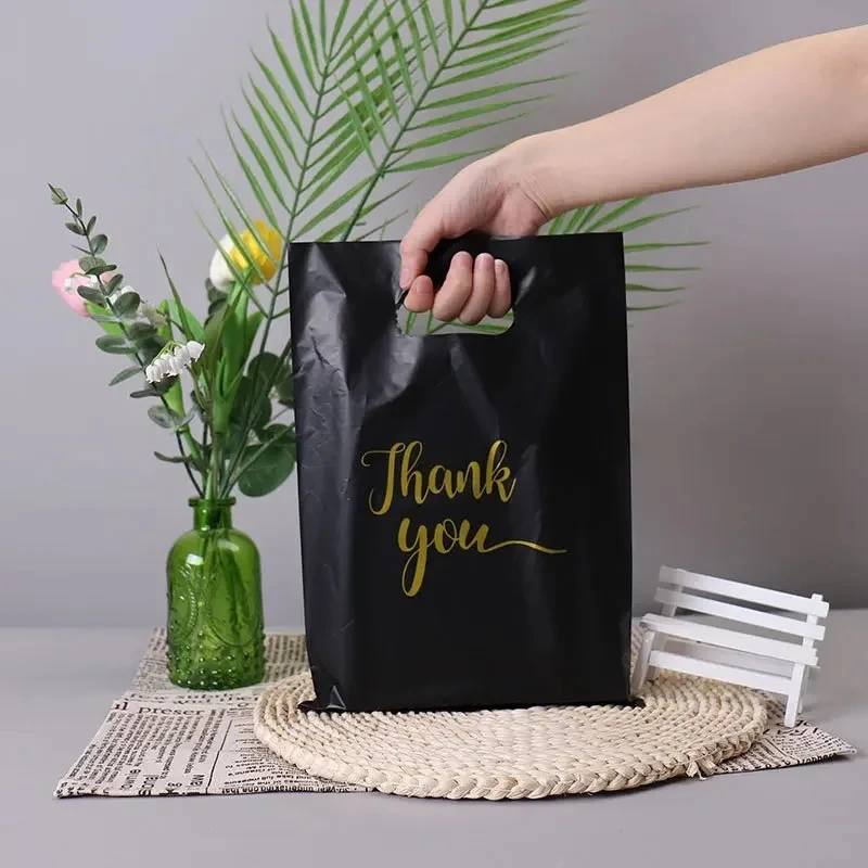 100pcs Thank You Packaging Bags for Small Business Plastic Gift Bag with Handle Christmas Birthday Wedding Party Gift Bag