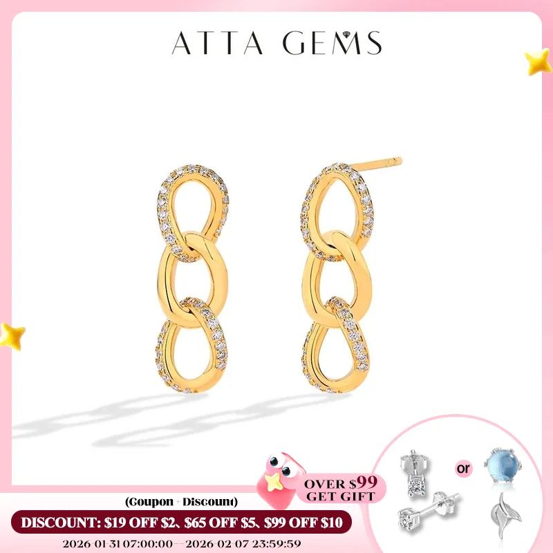 

ATTAGEMS New Luxury Chain Drop Earrings for Women Solid 925 Sterling SIlver D VVS1 Color Moissanite Diamond Earring Fine Jewelry