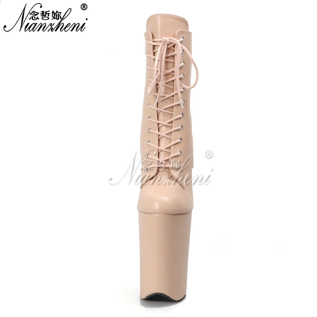 Women's Novelty round Toe Ankle Boots 26cm High Heels Platform 10inch Beige Punk Style Sexy Stage Dressing Pole Dancing Fashion