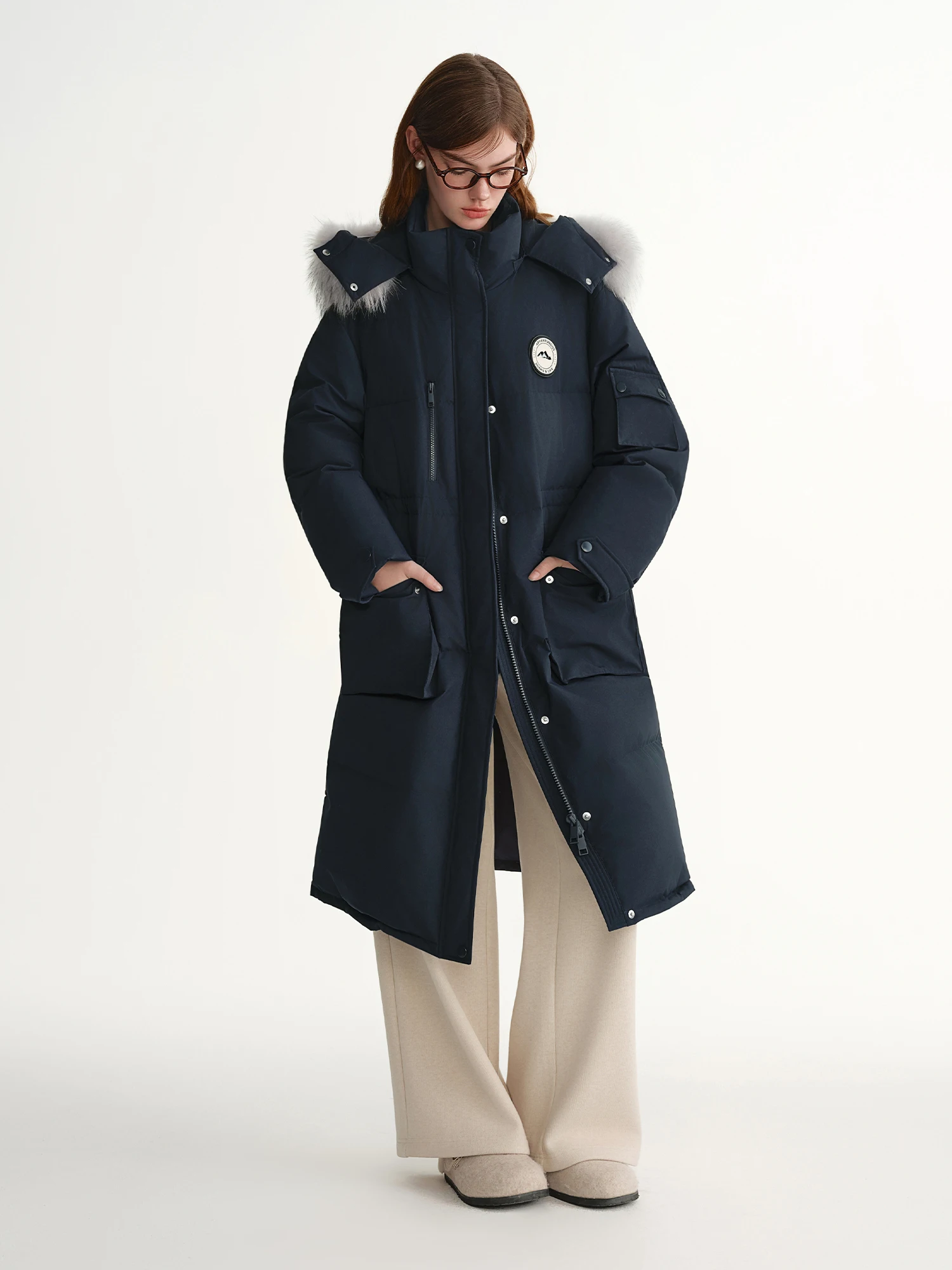 DUSHU Plus-Size Women's Snowfield Stroll Long Down Parka with Raccoon Dog Fur Collar 2025 Winter New Arrival Blue Down Coats