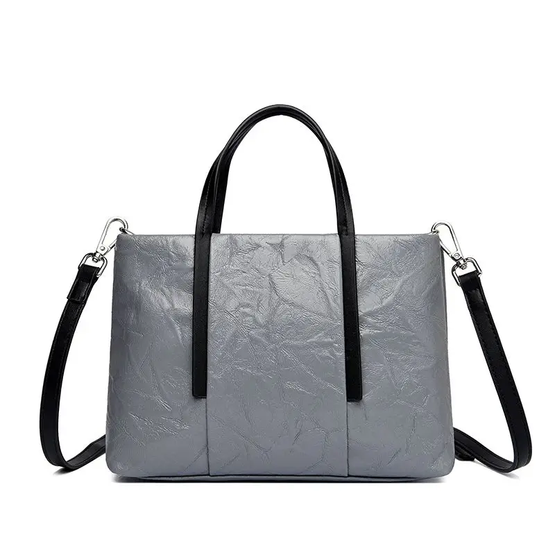 2024 Fashion Horizontal Square Large Capacity Tote Bag Folded Leather Pattern Casual Versatile Handheld Shoulder Bag For Women