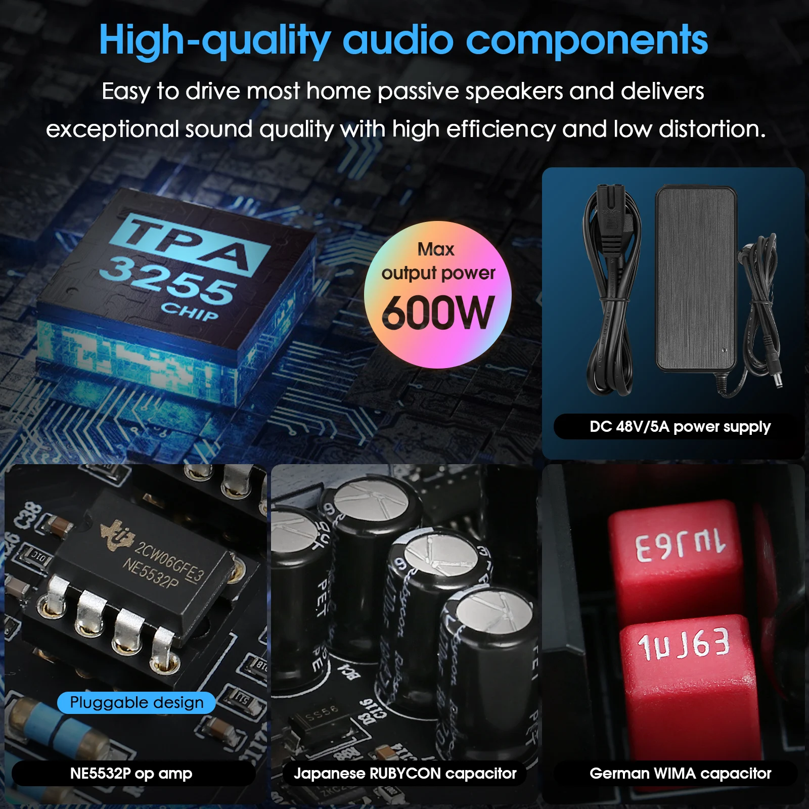 Nobsound NS-13G-MAX HiFi 2-Channel TPA3255 Phono Stereo Audio Amplifier Mini Class D Power Amp 300W*2