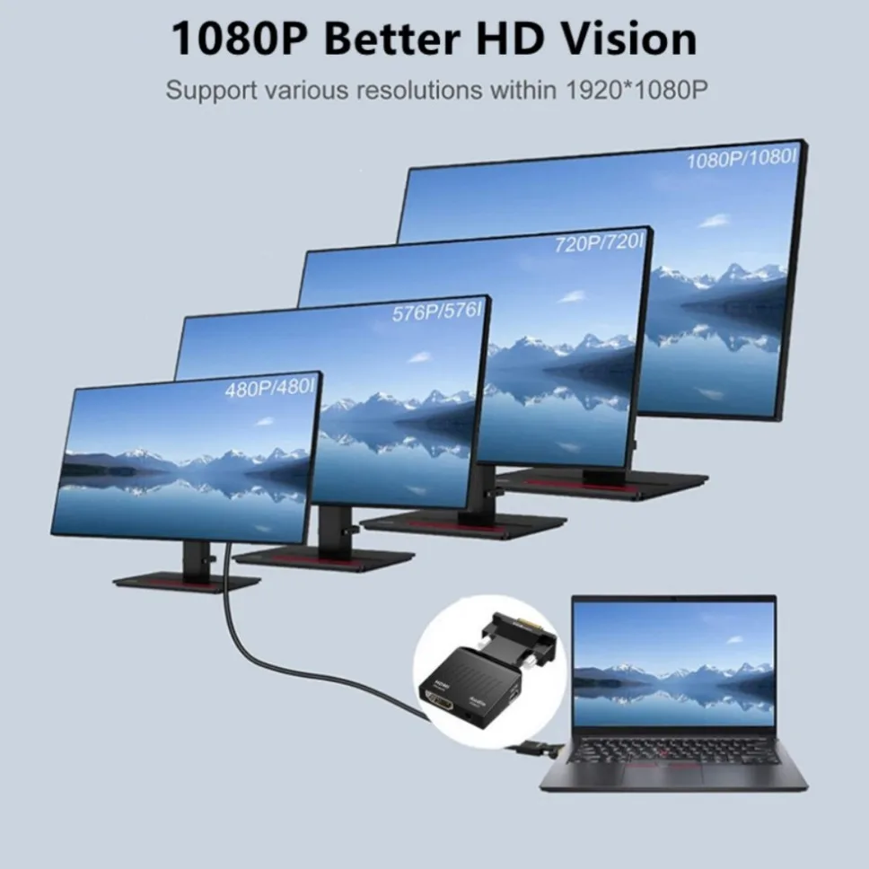 1080P konwerter VGA na HDMI z kablem Audio 3.5mm VGA wtyk męski do HDMI Adapter żeński do laptopa PC PS3/4 projektor Monitor HDTV