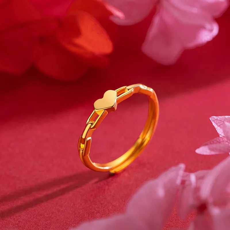 9999 Real Gold 24K Love Chain Ring Premium Love Chain Ring Live Ring