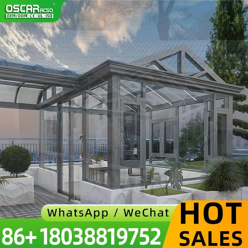 Outdoor Patio Aluminum Retractable Sliding Roof 4 Season Sunroom Glass House Contemporary Design All Weather Use sunroom