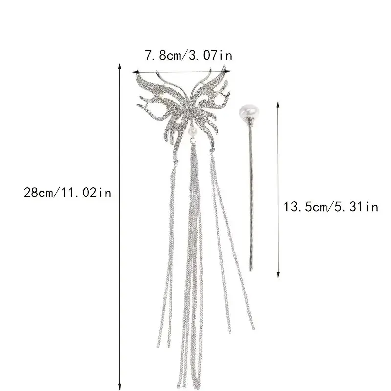 Antique Tassel Faux Pearl Butterfly Hairpin Chinese Style Alloy Hair Claw Clip Vintage Hair Accessories