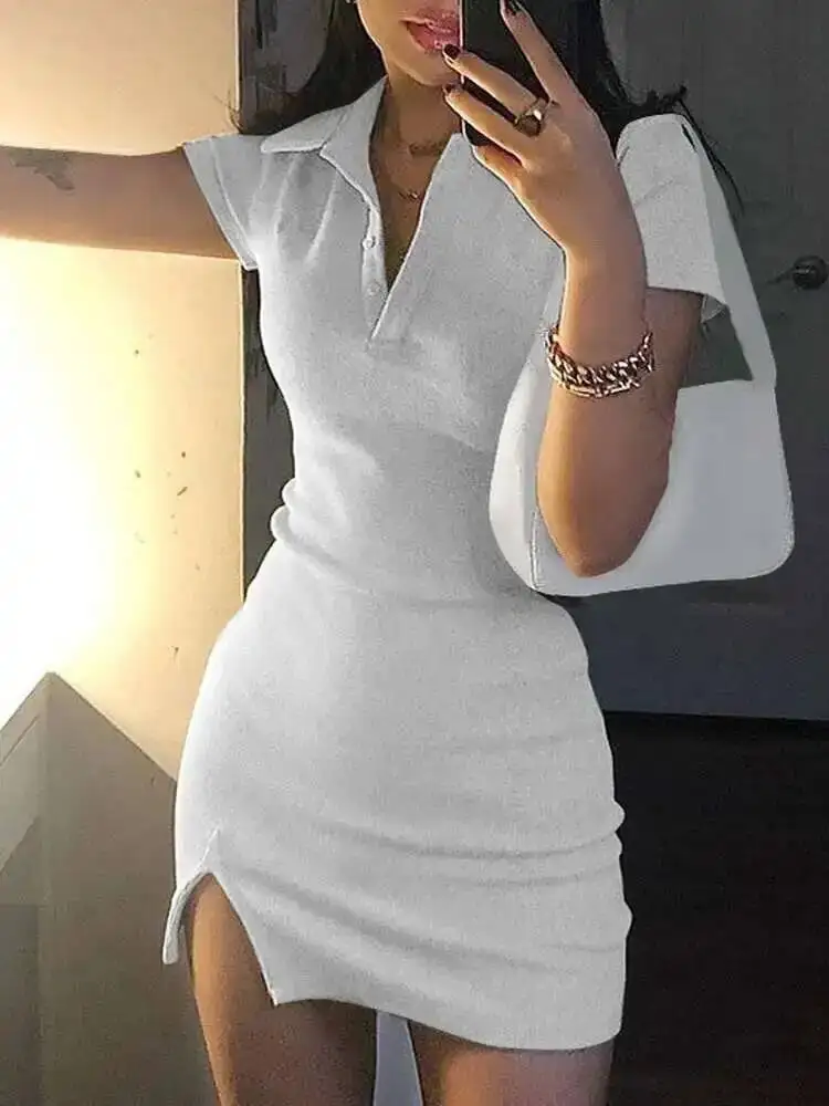 فستان قصير مثير بأكمام قصيرة فستان صيفي قصير للسيدات موضة ملابس الشارع الشهير ملابس حفلات صلبة لطيفة تي شيرت فستان قصير PA7Q