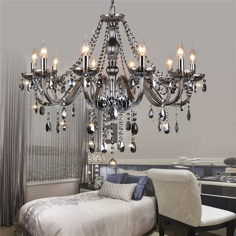 SEAN European Luxury Crystal Pendent Lamp Smoke Gray Living Room Restaurant Bedroom Villa Hotel Western Restaurant Chandelier