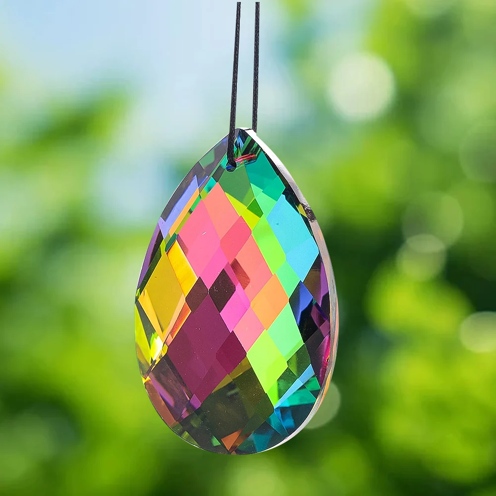 63mm Colorful Tear Drops Glass Artwork Hanging Rainbow Crystal Prism Faceted Suncatcher DIY Home Wedding Decoration Accessories