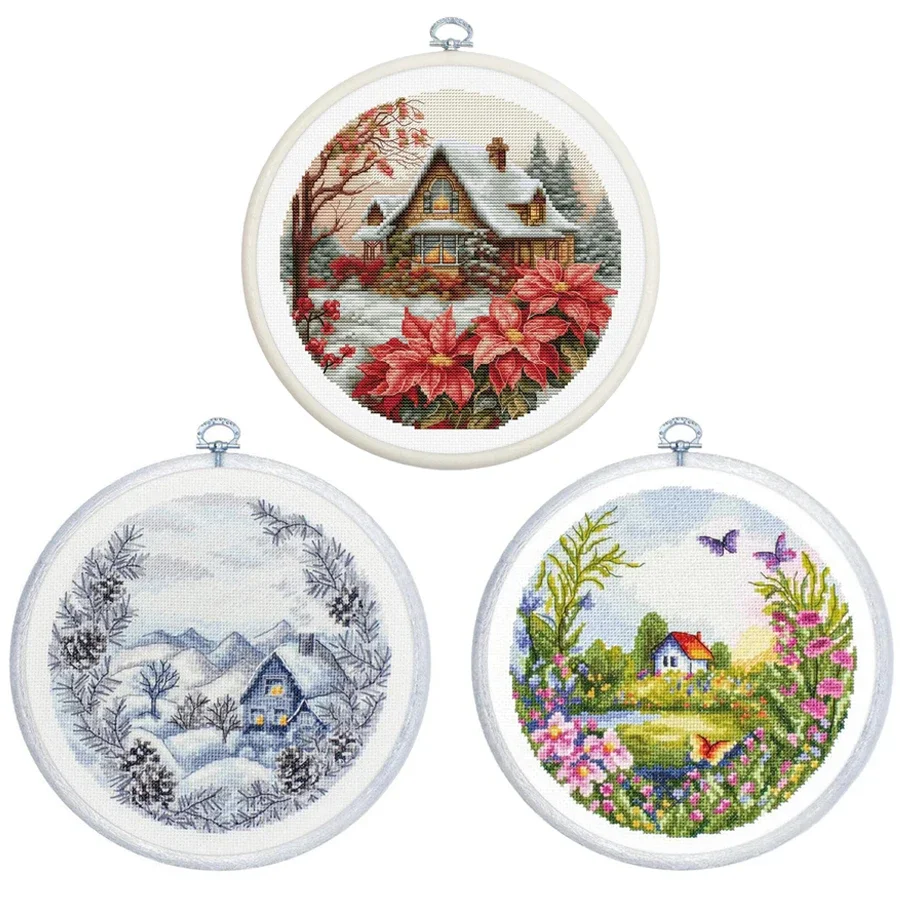 Counted Cross Stitch Kits, Little House in The Forest, The Winter Cabin, The Summer, Snow, Embroidery, Luca-S BC218, BC220,BC227