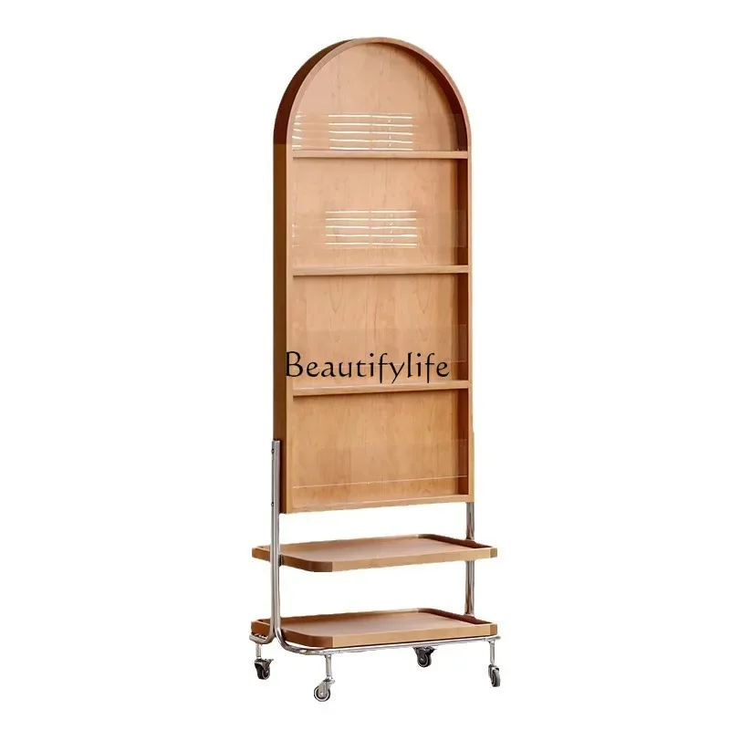 

Full-length mirror Movable storage magazine rack Solid wood dressing floor mirror