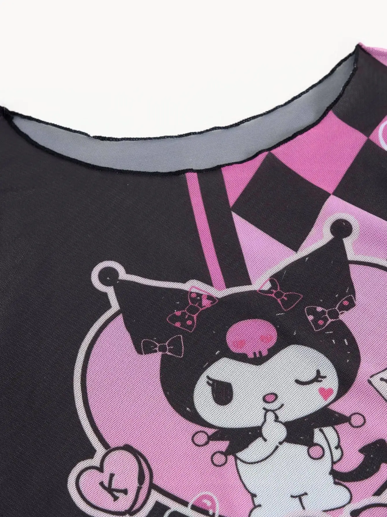 3 pcs/a set Sanrio Kuromi Black & Pink Checkerboard Cute Cartoon Gir Bikini Small Breast Gathers Beach Vacation Style - view 5
