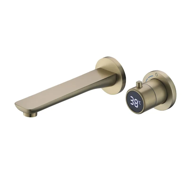 Full Copper Digital Display Concealed Wall Mounted Basin Faucet Bathroom Concealed Hot and Cold Faucet for Household Use