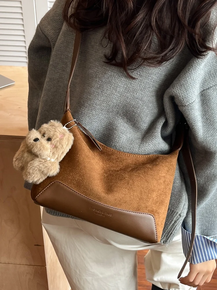 

Trendy Commuter Bag Women's Suede Crossbody Bag Leopard Print Busin Casual Handbag Soft Handle Non-Waable Polyester