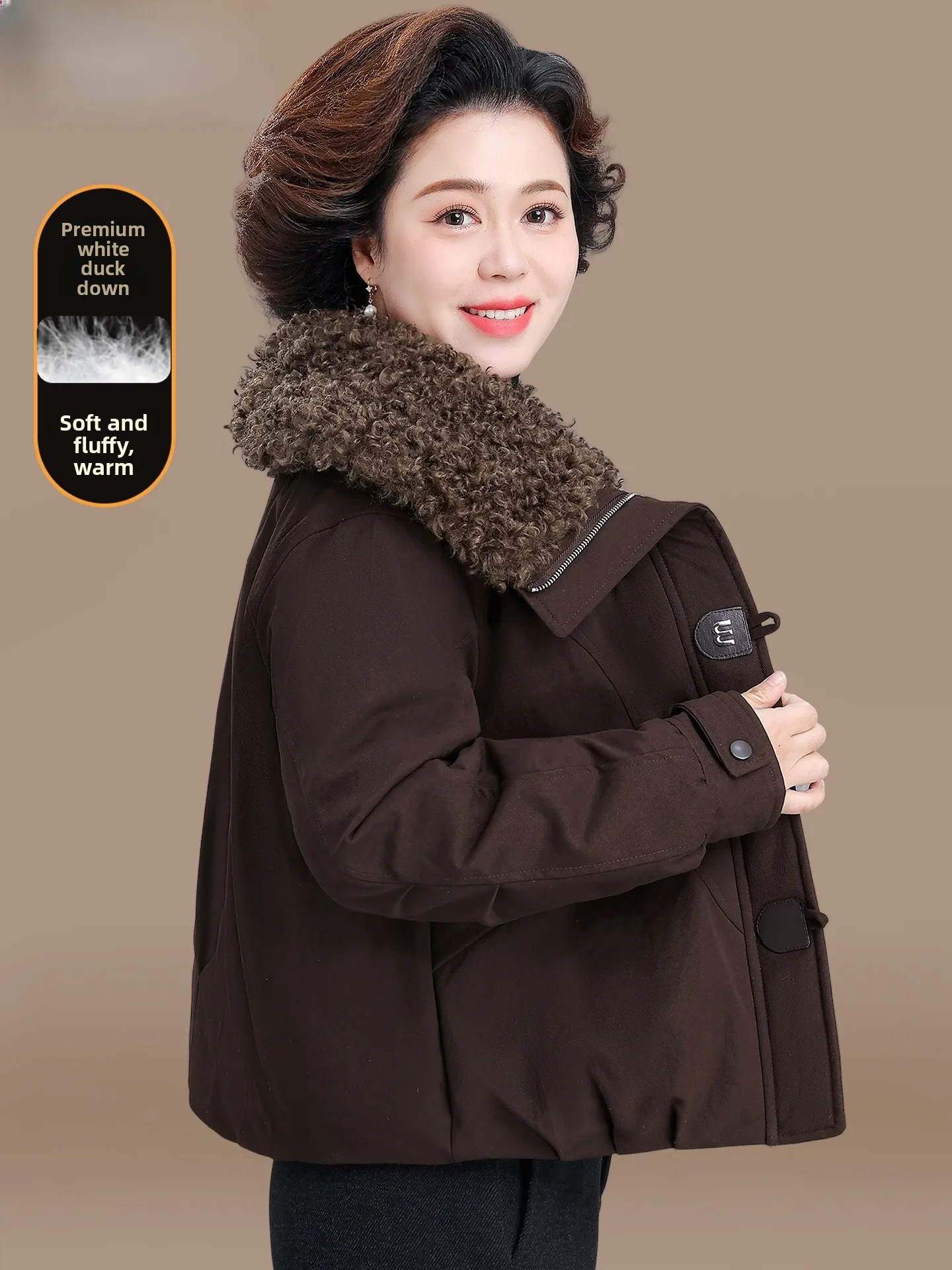 

Faionable ort Mommy down Jaet Women's Mid-Aged And ly Autumn Winter Cotton Coat Sli Pear ape Loose Fit Warmth