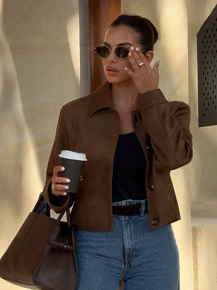 

HH женское осеннее повседневное короткое пальто модное однобортное пальто с лацканами и карманами украшает куртку с длинными рукавами женское уличное пальто