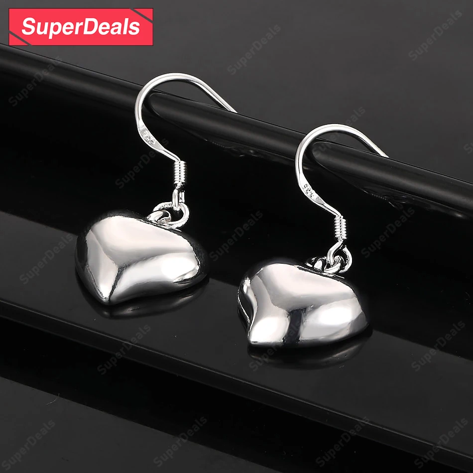 

SuperDeals 925 Sterling Silver Heart Drop Earring Fashion Charm Jewelry Women Valentine's Day Wedding Birthday Party Gift