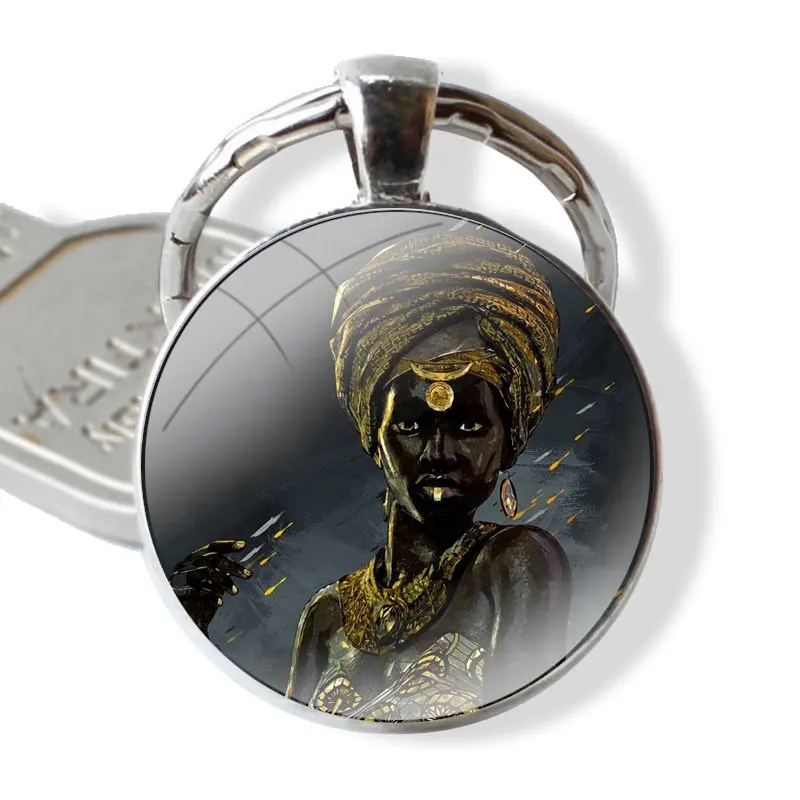 Keychain Handmade Glass Cabochon Key Ring Holder Pendant Key Chains African Woman Picture Black Girl Indian Woman Sexy