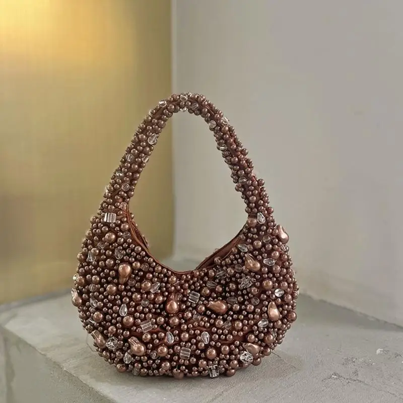 

Elegant Beaded Woven Handbag Fashion Shoulder Purse Armpit Bags For Women