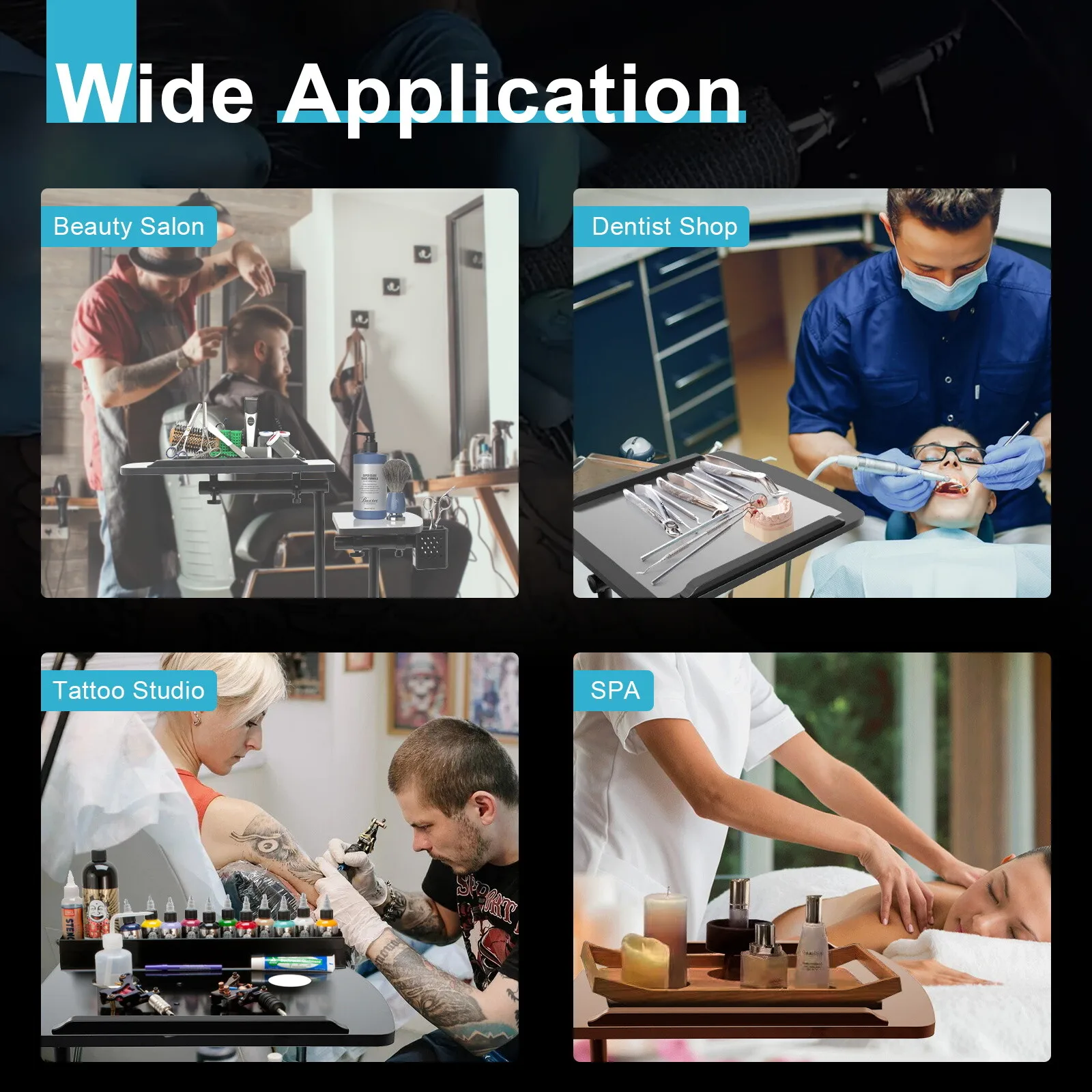 Banco da lavoro per tatuaggi di facile installazione con diagramma inglese Superficie liscia al forno Il deflettore per la pulizia del panno facile e umidità impedisce lo scivolamento dello strumento