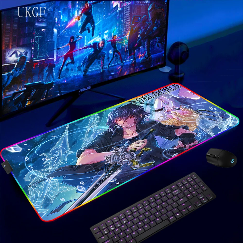 Hot Game Final Fantasy Mouse Pad RGB Mousepad Extended Mause Desktop Mat Luminous Big Desk Mat Backlit Size For E-sport Keyboard