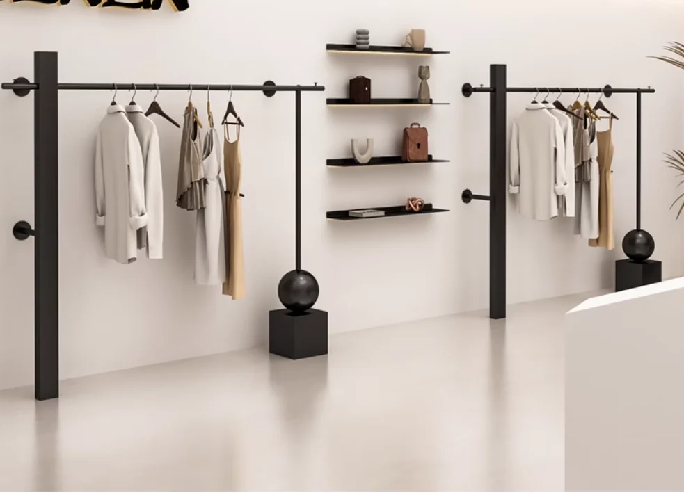 

Women's clothing store hangers iron art black on the wall network red special simple clothes display shelf clothing store displa