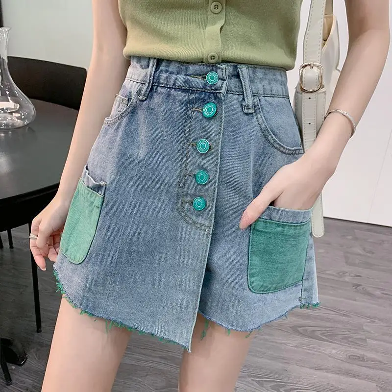 Short en Denim pour femmes, jambes larges, ample, Vintage, rétro, taille ajustée, boutons, délavés, vont avec tout, Streetwear, Ulzzang, été, nouveau, G25