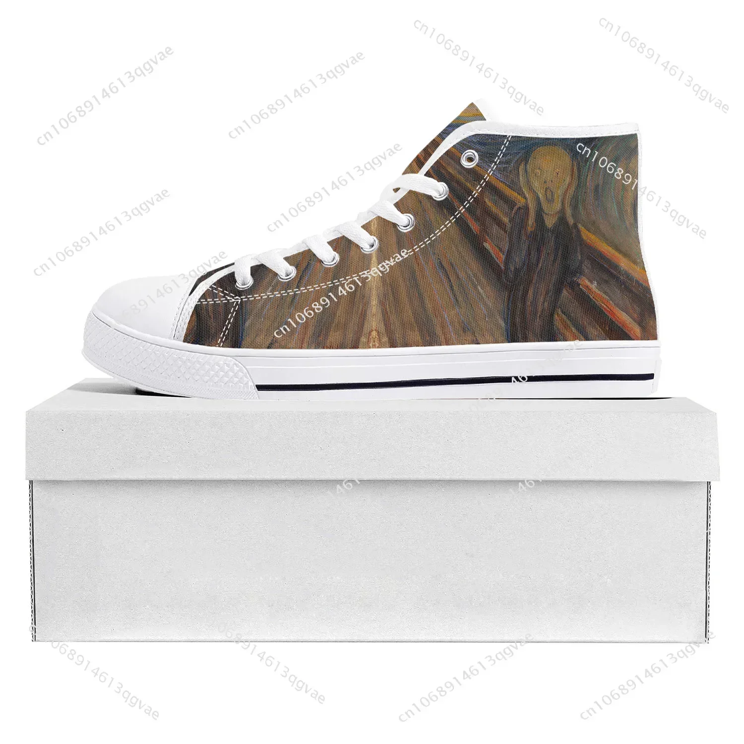 Edvard Munch Oil Painting The Scream High Top High Quality Sneakers Mens Womens Teenager Canvas Sneaker Couple Shoes Custom Shoe