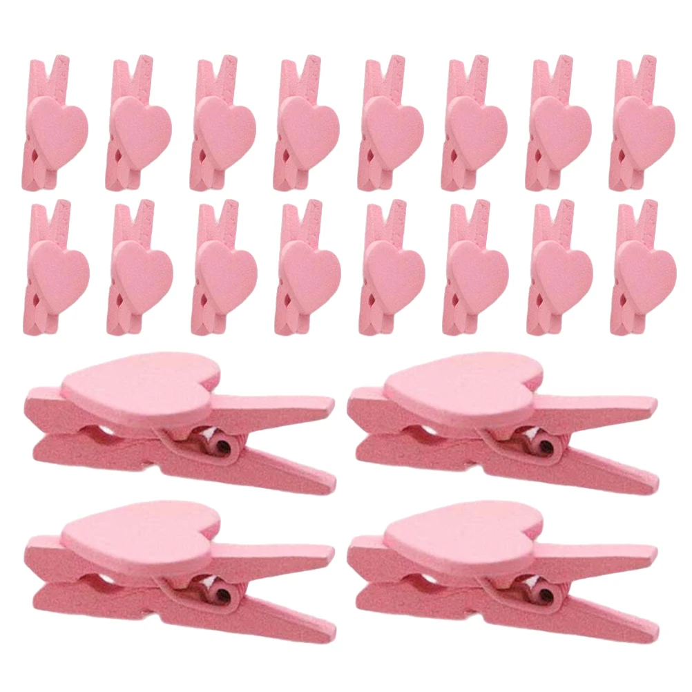 

50 Pcs Love Clip Binder Paper Clips Stationery Desktop Memo Holder Picture Holders Wood Photo File Pusher Heart-shaped Office