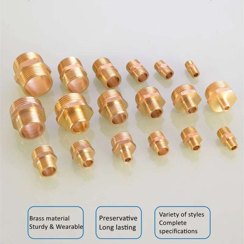 1/8" 1/4" 3/8" 1/2" 3/4" 1" BSP Brass Pipe Hex Nipple Fitting Male Thread Quick Adapter Coupler Connector for Water Oil Gas