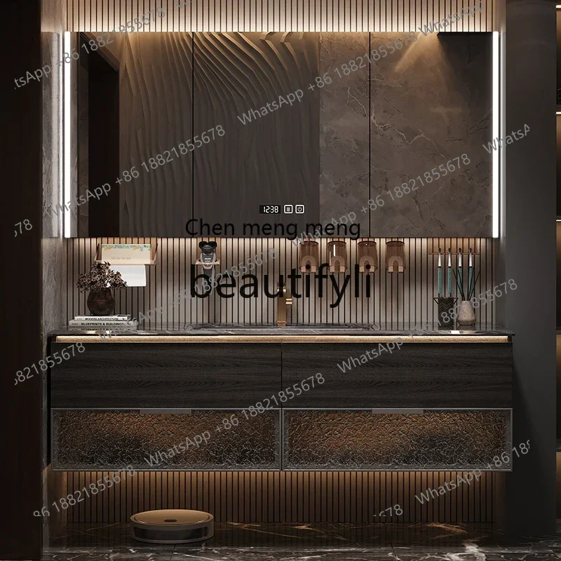 

C Light luxury hotel style bathroom cabinet combination marble luxury stone countertop washbasin sink washbasin cabinet