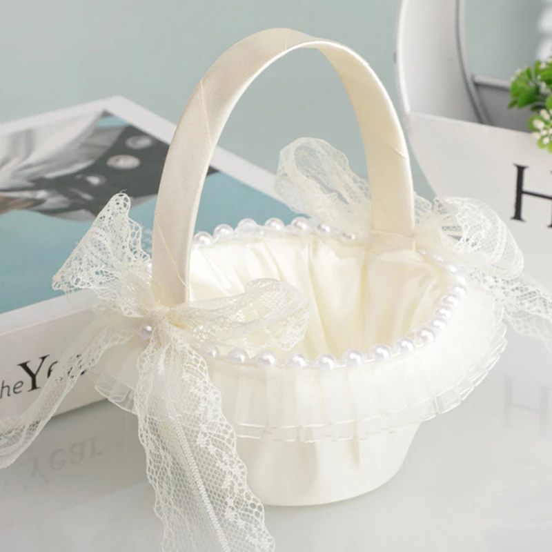 1PC Small Flower Girl Basket for Wedding Creative Hand-held Lace Flower Baskets for Flower Bride/Kids Wedding Ceremony Party Acc