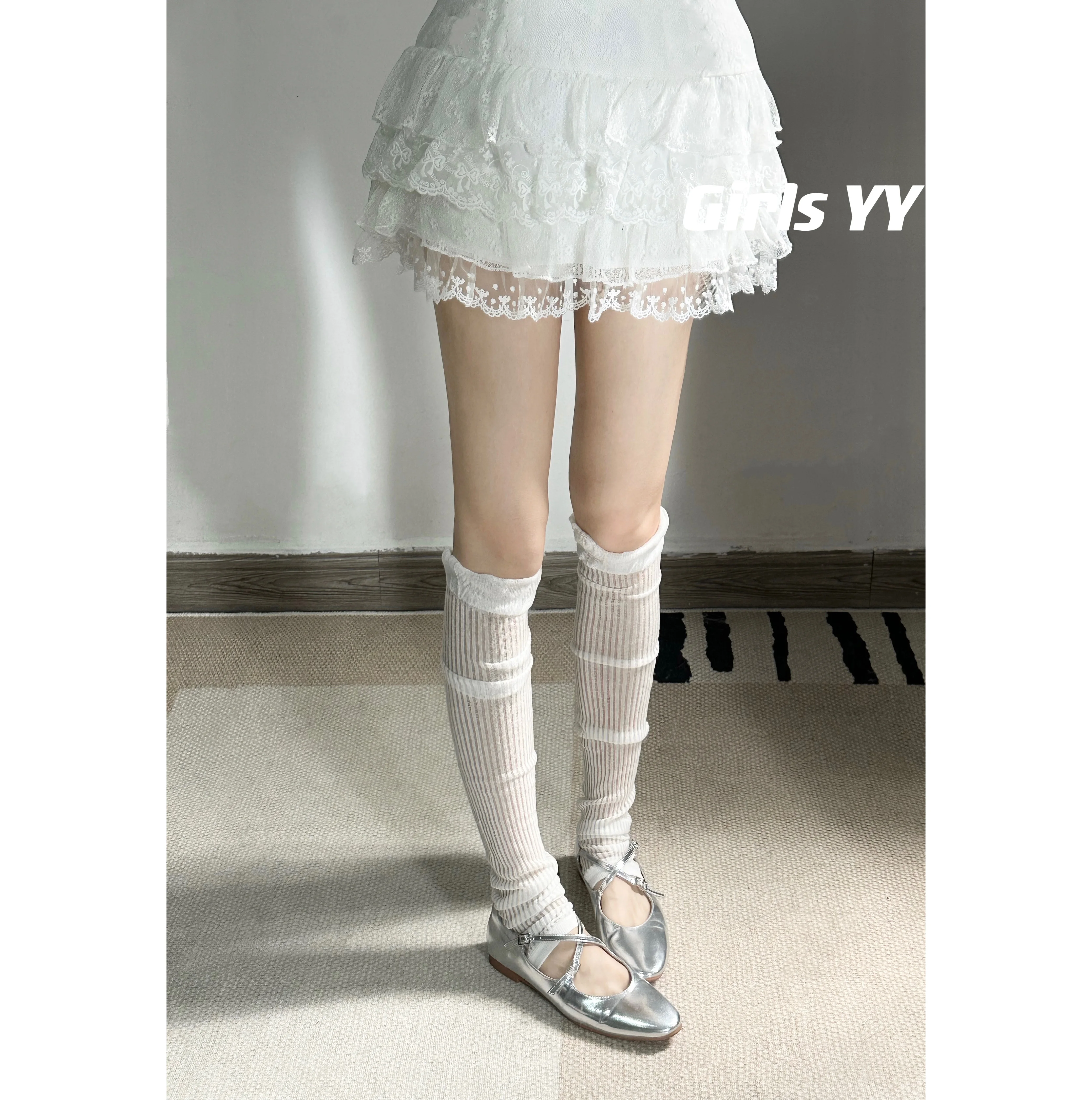 Tube Socks Women's Leg Shaping Moisture Wicking Korean Vertical Stripes Light Transparent Thin Ballet Foot Sock Sun Protection