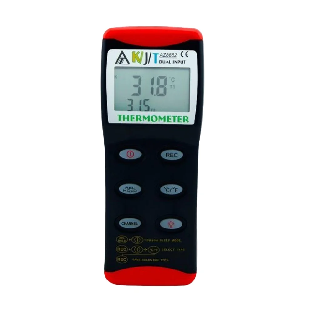 AZ8852 hochpräzises Multifunktions-Thermoelement-Thermometer, digitaler Zweikanal-Temperaturrekorder vom Typ K J T mit großem Bildschirm