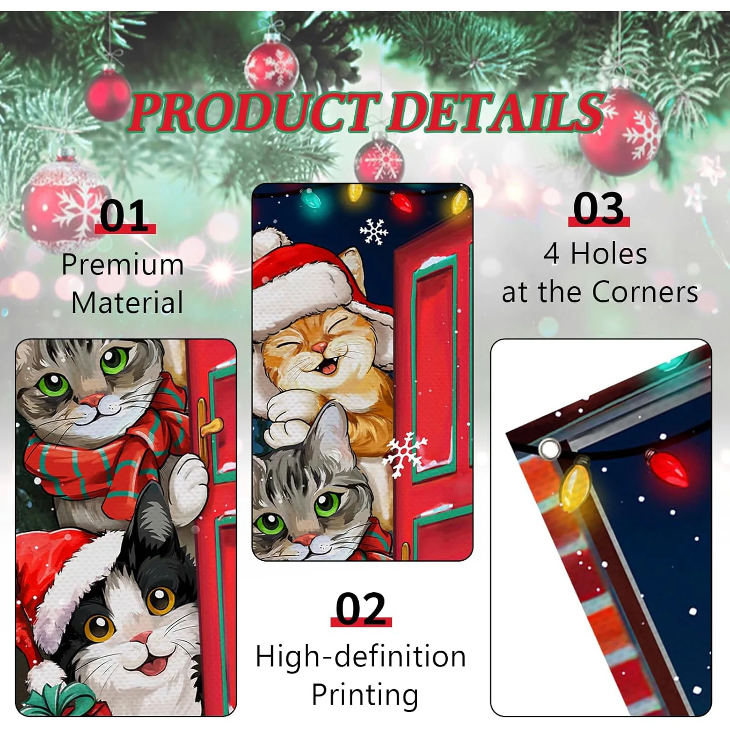 Christmas Tabby & Tuxedo Cat Decorations, Xmas Orange Front Door Banner,Christmas Door Cover Winter Holiday Indoor/Outdoor Fun view 2