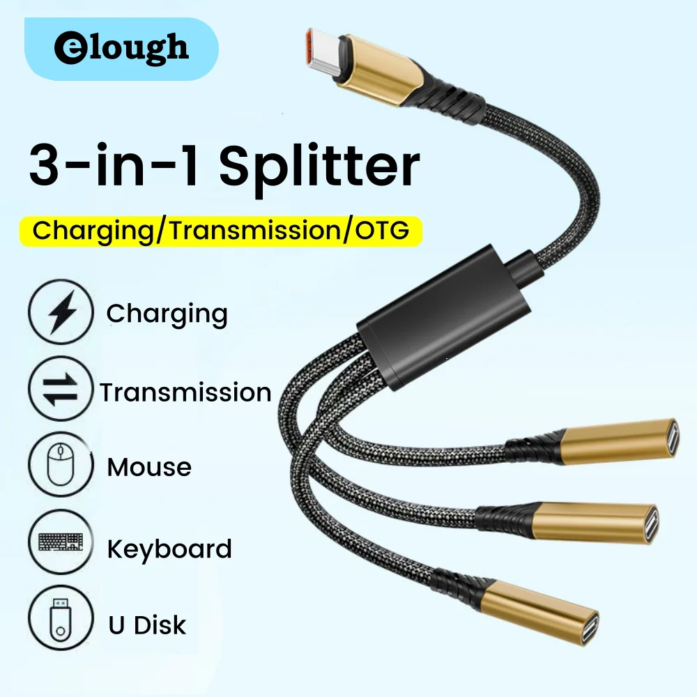 

Elough 3 in 1 USB Type C 3.0 to 3 USB C Fast Charging Data Transfer HUB Splitter OTG Converter Laptop Multifunctional Adapter